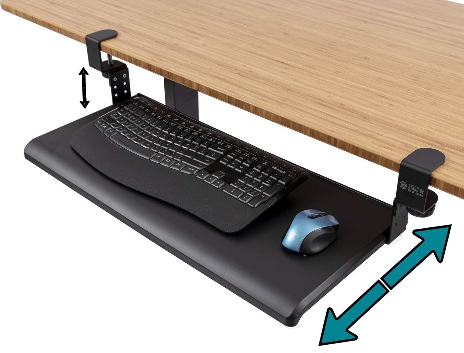 Stand Up Desk Store Clamp-On Retractable Adjustable Keyboard Tray / Under Desk Keyboard Tray | Increase Comfort And Usable Desk Space | For Desks Up To 1.5"