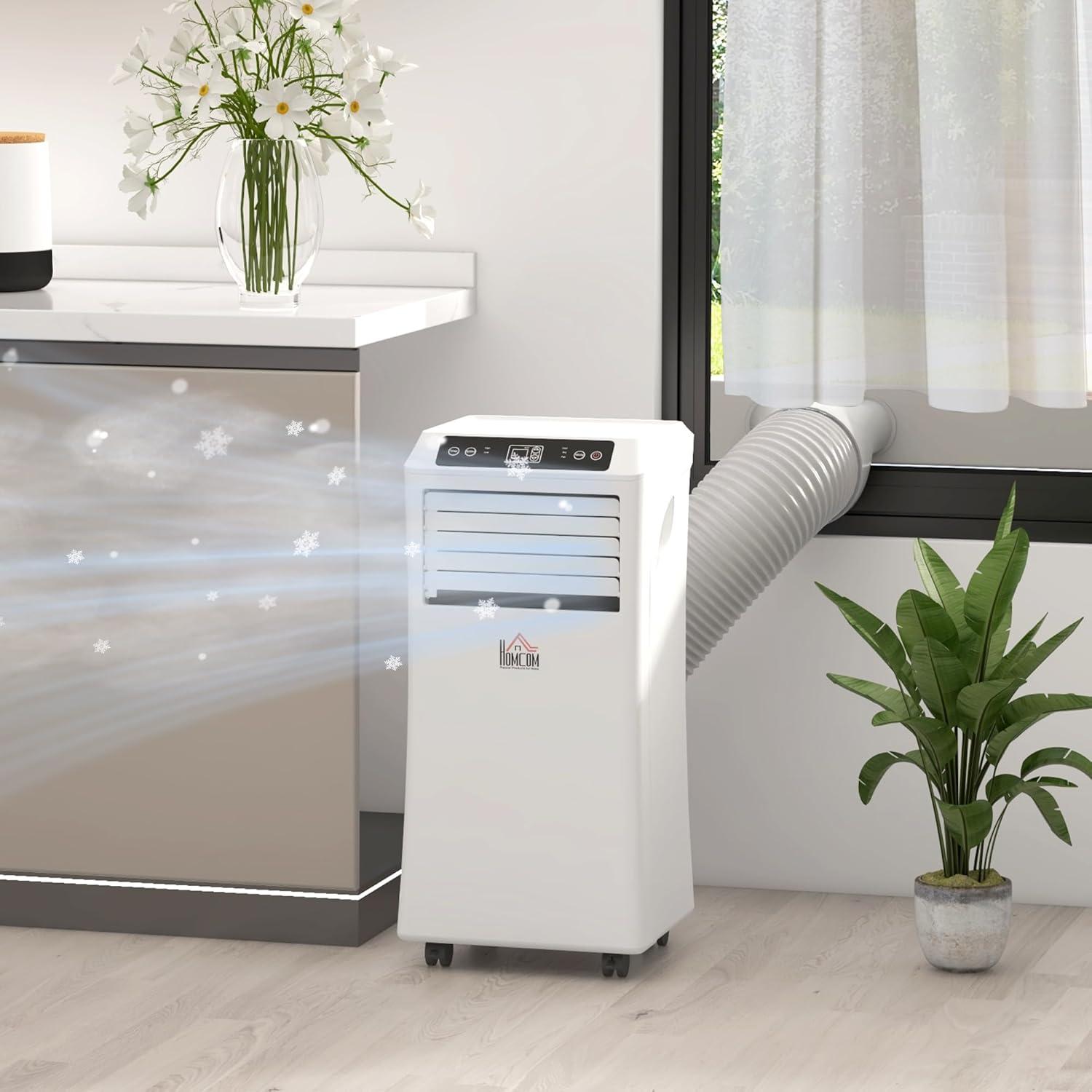 HOMCOM 10000 BTU Mobile Portable Air Conditioner with Cooling, Dehumidifier, Ventilating, Remote Control, 24-Hour Timer, Portable AC Unit for Bedroom, Living Room, Home Office, White