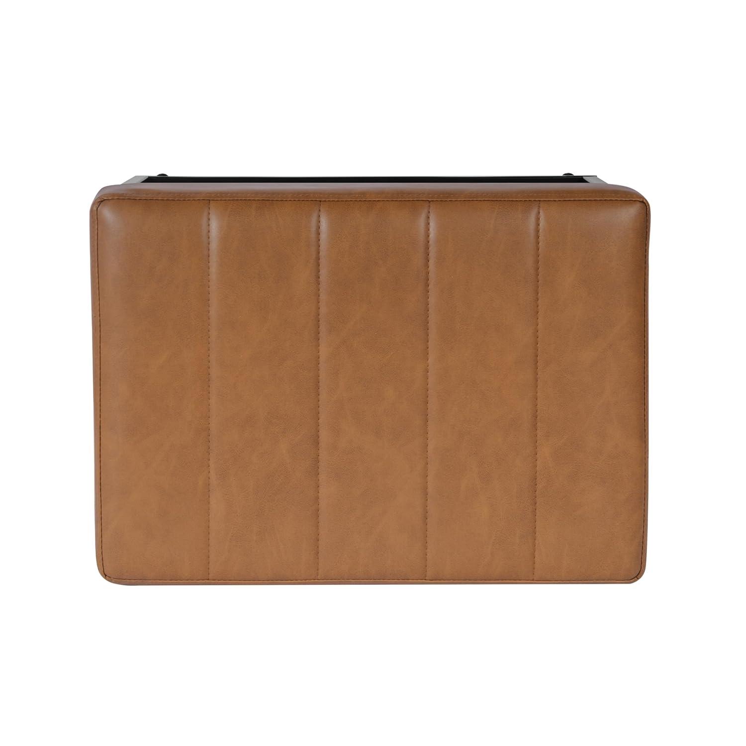 HomePop Theodore Channel Tufted Small Ottoman - Carmel Faux Leather