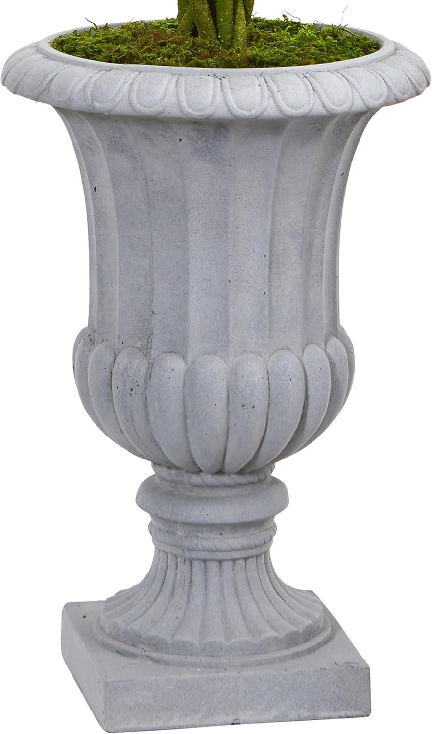 Elegant Silk Boxwood Topiary in Sophisticated Gray Urn, 37"