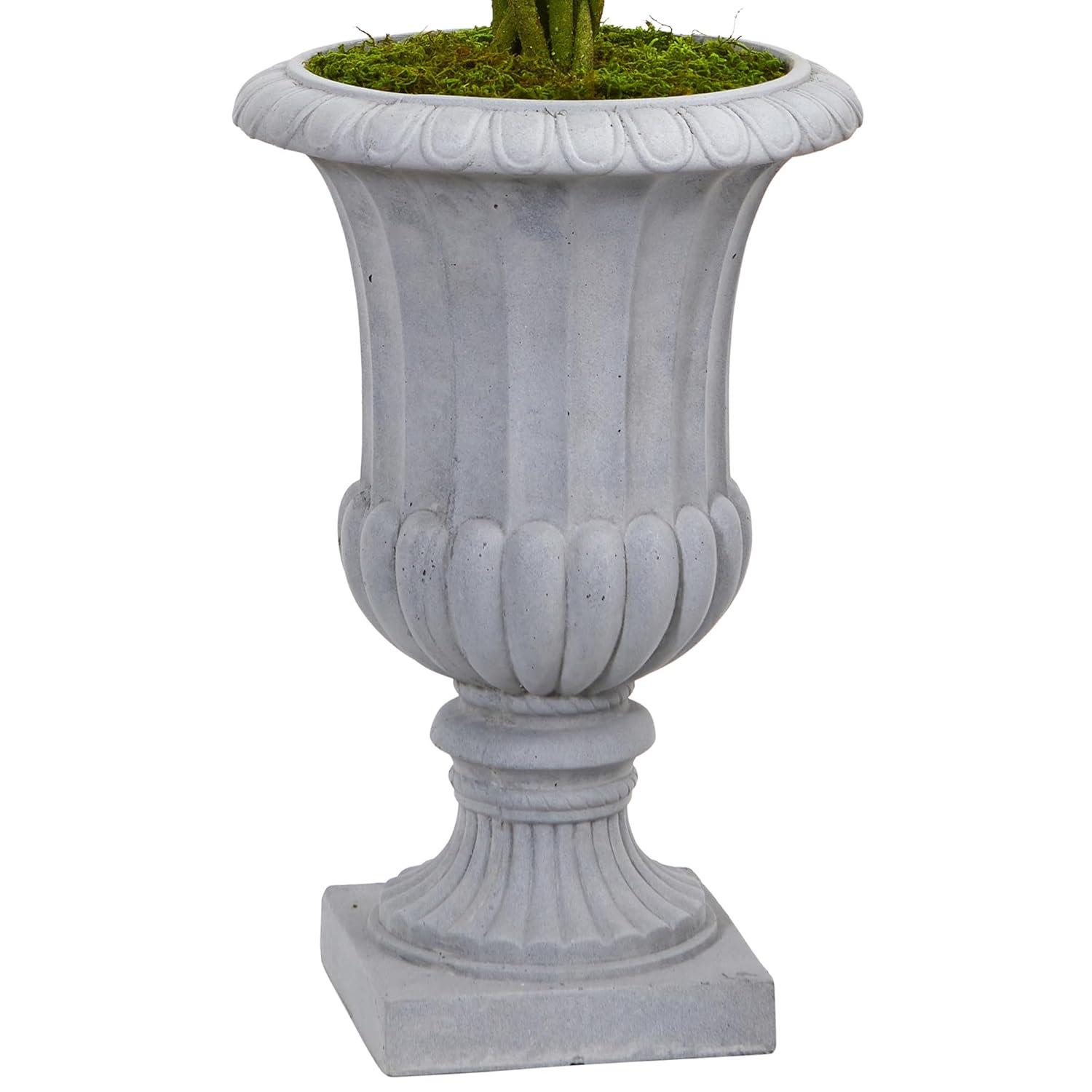 Elegant Silk Boxwood Topiary in Sophisticated Gray Urn, 37"