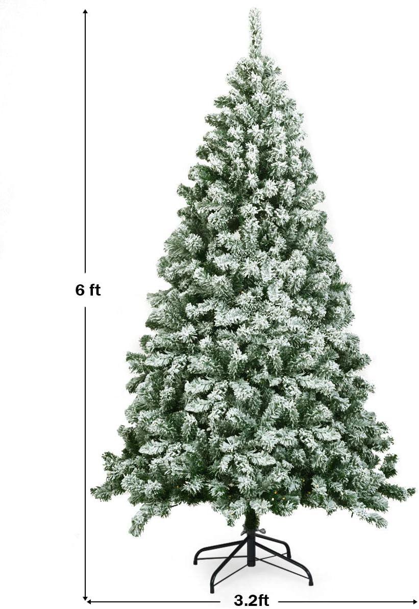 Costway 6FT Snow Flocked Artificial Christmas Tree Hinged w/928 Tips and Foldable Base