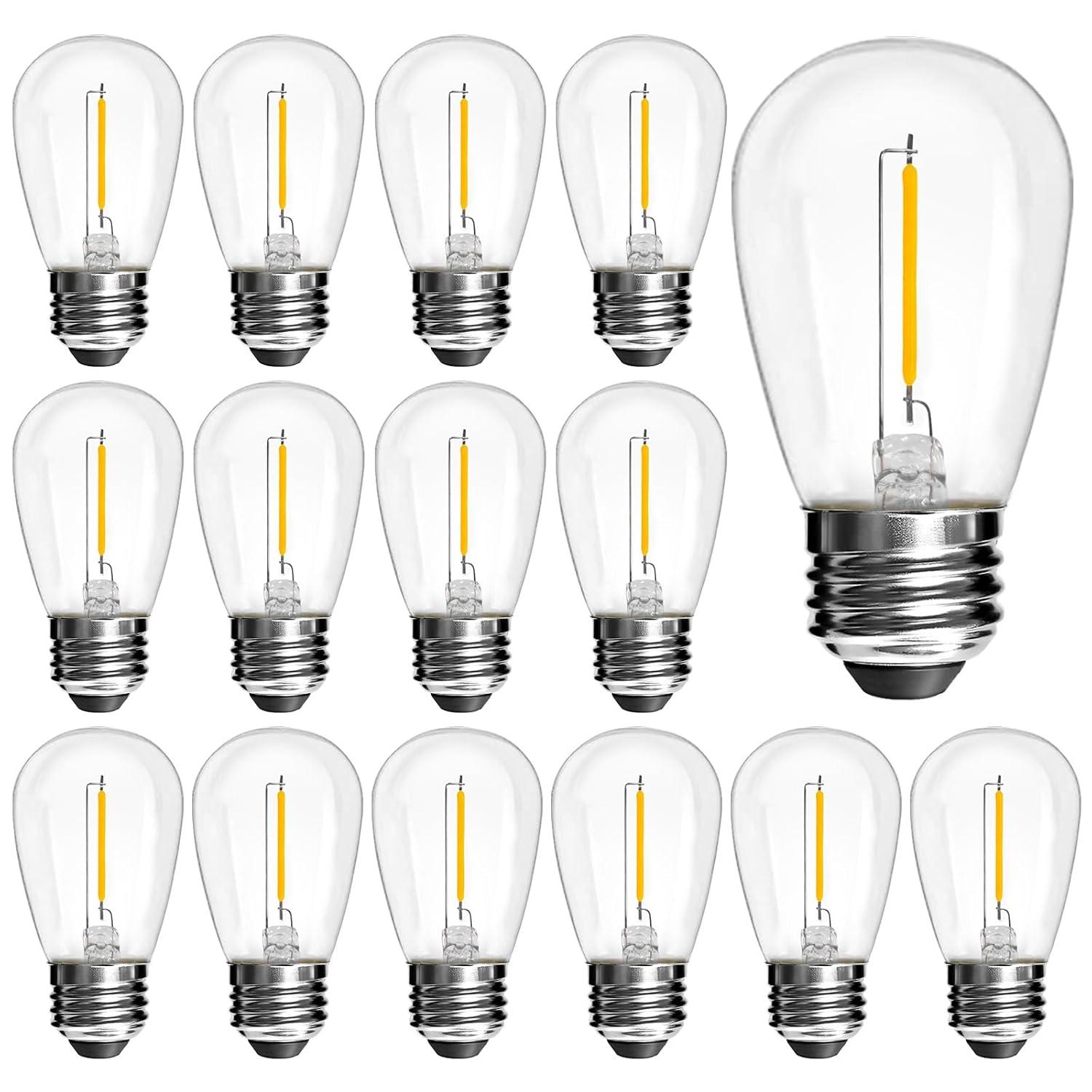 Svater Replacement Bulbs for Outdoor String Lights, 15 Pack S14 LED Bulbs for Patio, E26 Base 1W Bulb Equal to 11W Incandescent, Dimmable,Shatterproof 2700K Warm White