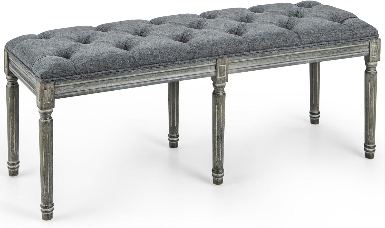 YYAo French Vintage Entryway Bench 47 Inch Upholstered Dining Bench-Gray