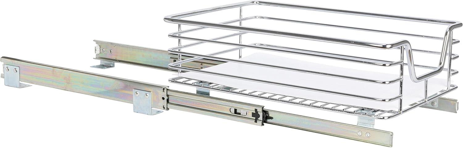 Household Essentials Glidez Multipurpose Chrome-Plated Steel Pull-Out/Slide-Out Storage Organizer with Plastic Liner for Under Cabinet Use - 1-Tier Design - Fits Standard Size Cabinet or Shelf, Chrome