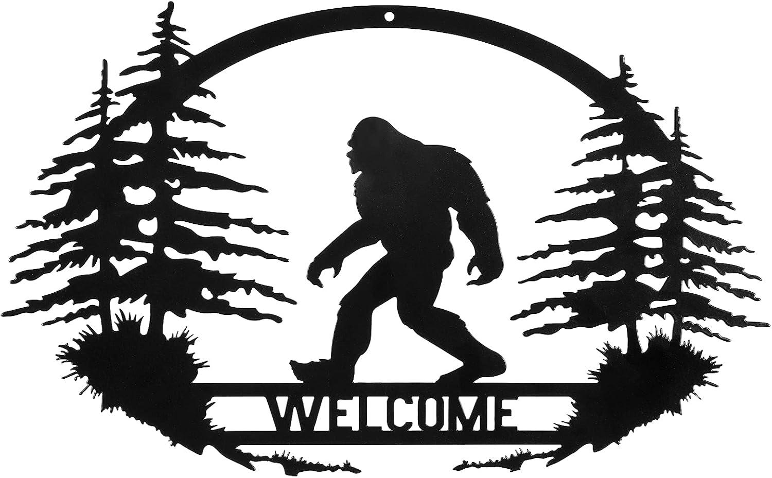 CINPIUK Bigfoot Wall Art Decor, Welcome Sasquatch Metal Sign Indoor Outdoor Farmhouse Christmas Wall Hanging Ornament Home Garden Yard Garage Decor Housewarming Gift, 14 Inch C42