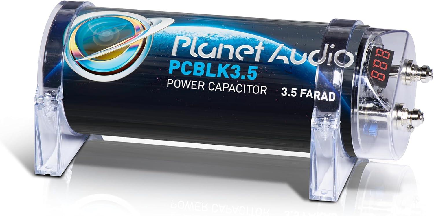 Planet Audio PCBLK3.5 Farad Capacitor w/ Red Digital Voltage Meter Display