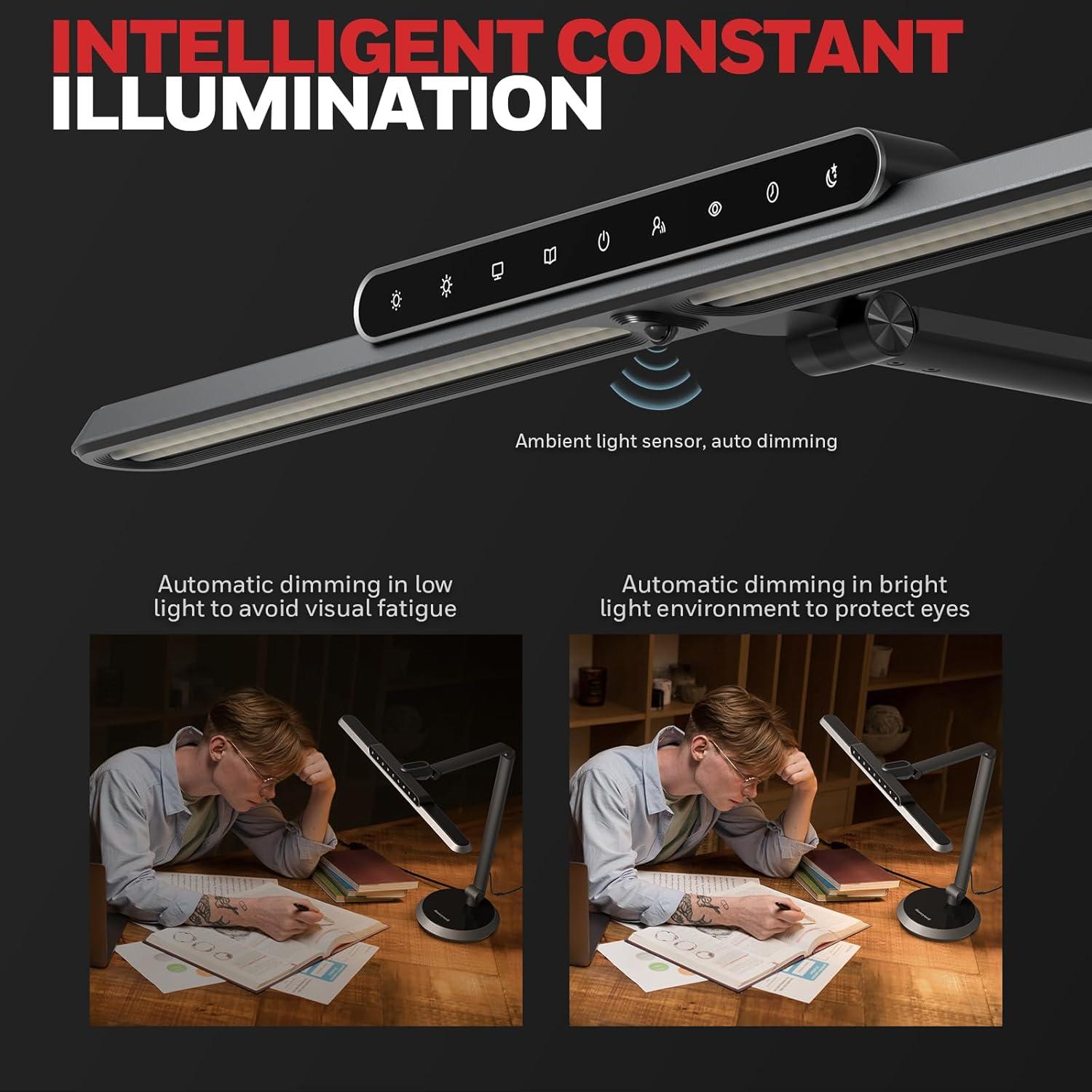 BEAUTY DEPOT Honeywell H9 Sunturalux? LED Desk Lamp For Eye Care: Auto-Sensing, 3 Color Temperatures, Stepless Dimming