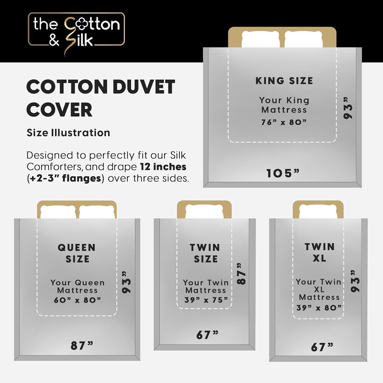 THE COTTON & SILK 100% Luxury Long-staple Cotton Duvet Cover Set (1 Duvet Cover, with Corner Ties and Hidden Zipper Closure, 2 pillow shams), Queen Size, White