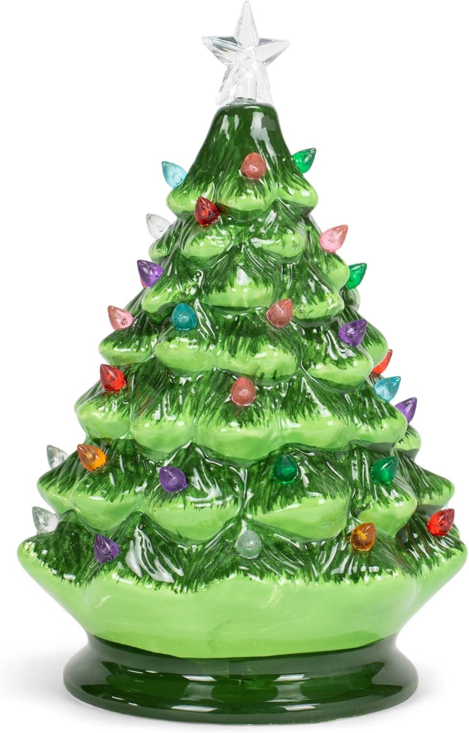 Nostalgic Ceramic Christmas Tree with Multicolored Lights, 8 Inch