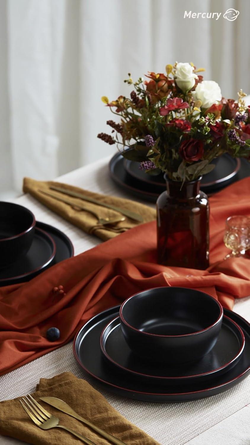 Matte Black Ceramic 12-Piece Dinnerware Set for 4