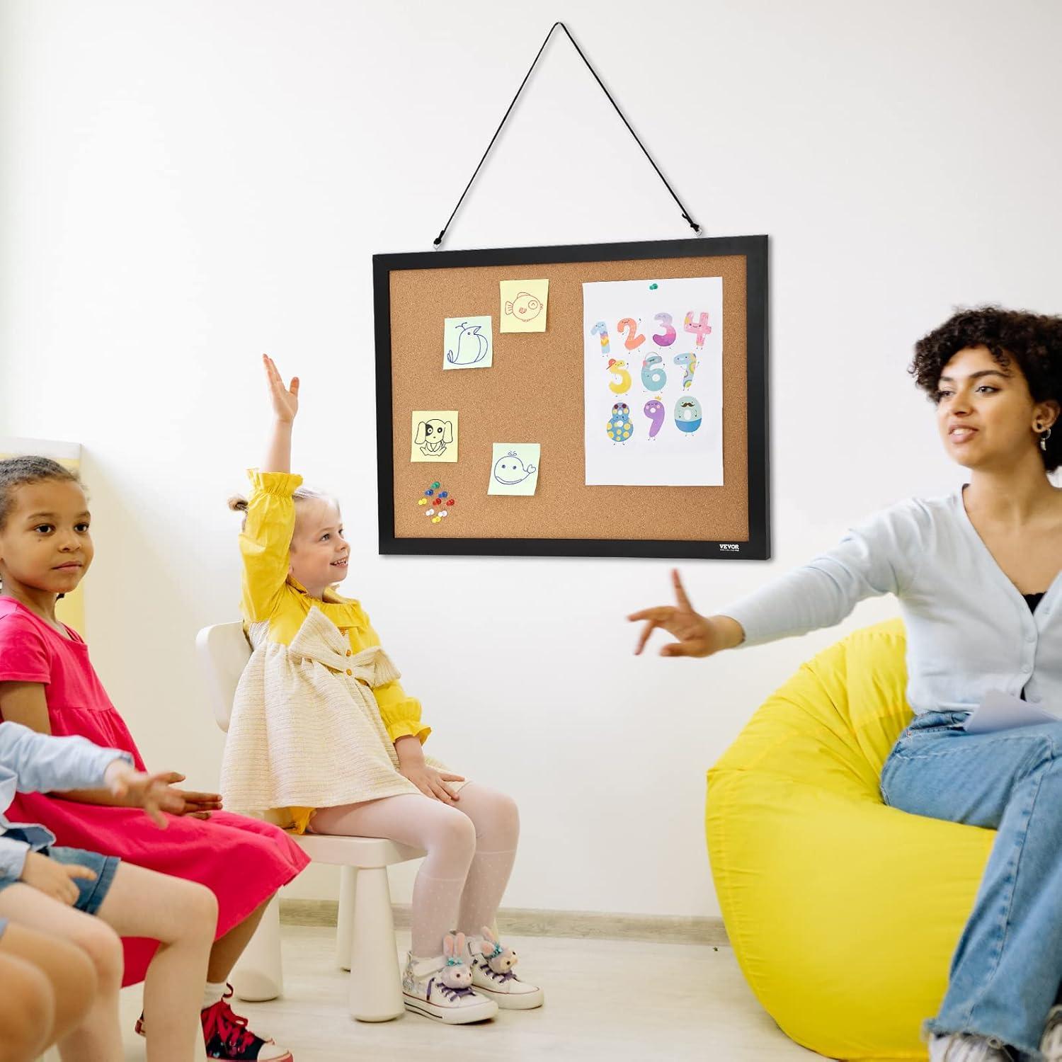 VEVOR Cork Board, 24 x 18 inches, Double-sided Bulletin Board with MDF Sticker Frame, Vision Board Includes 10 Pushpins, for Display and Decoration in Office Home and School