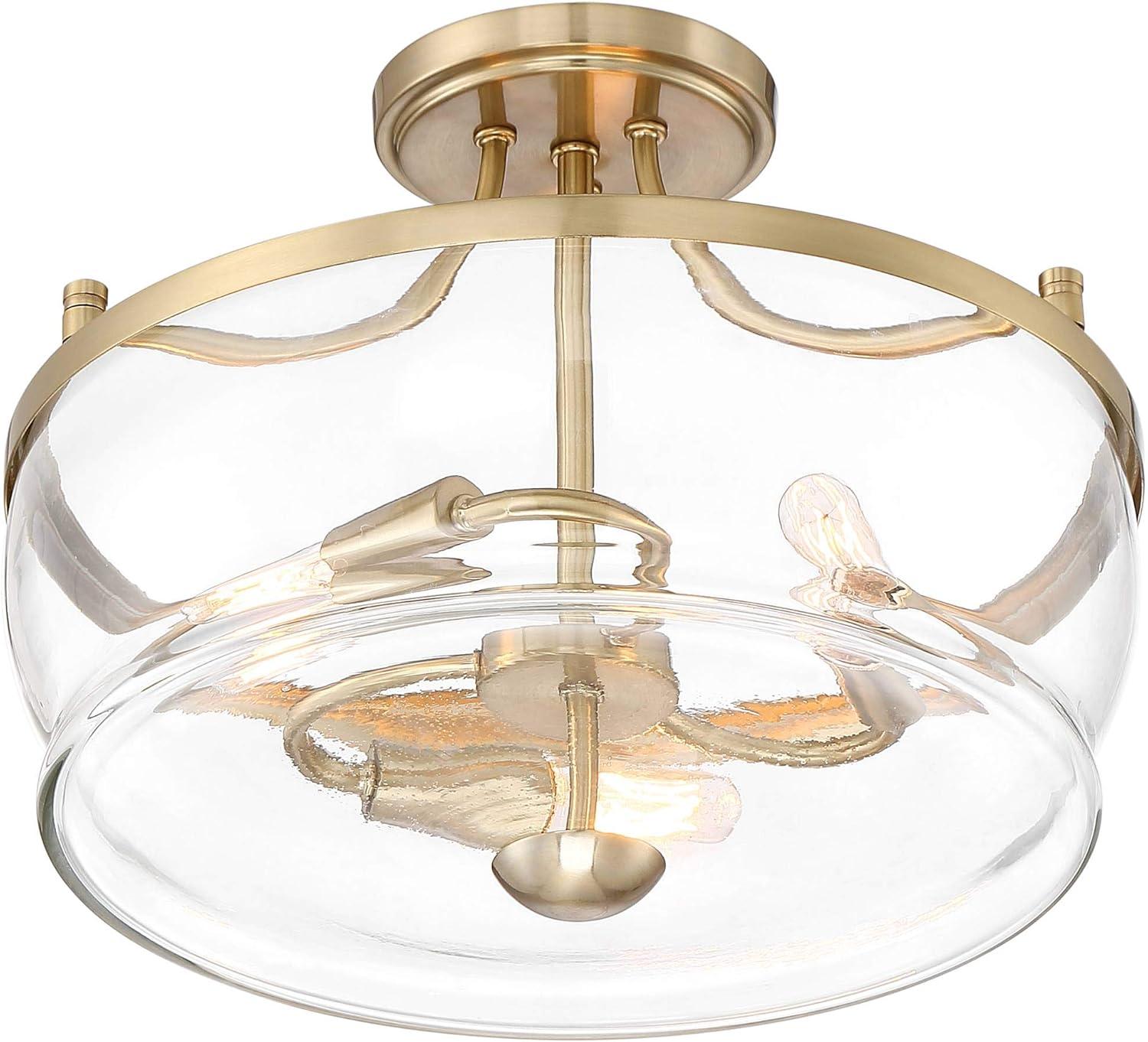 Possini Euro Design Alia Modern Ceiling Light Semi Flush Mount Fixture 14" Wide Warm Brass 3-Light Clear Glass Shade for Bedroom Living Room Hallway