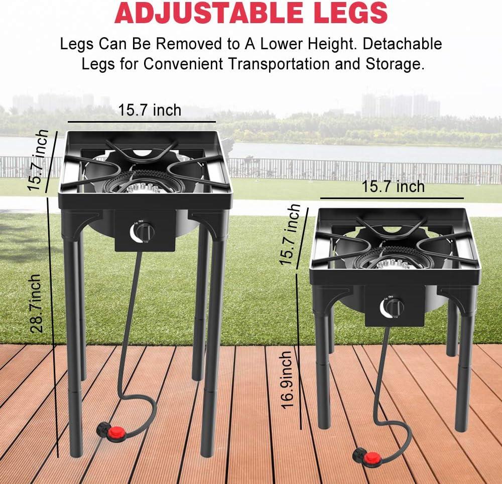 Black Portable Single Burner Gas Stove with Removable Legs