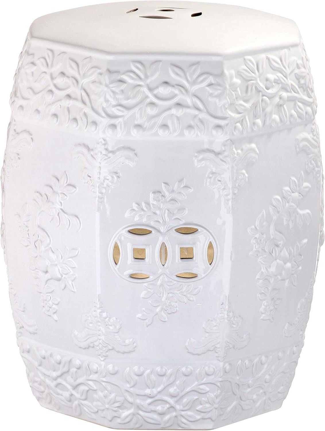 Contemporary White Ceramic Indoor/Outdoor Garden Stool