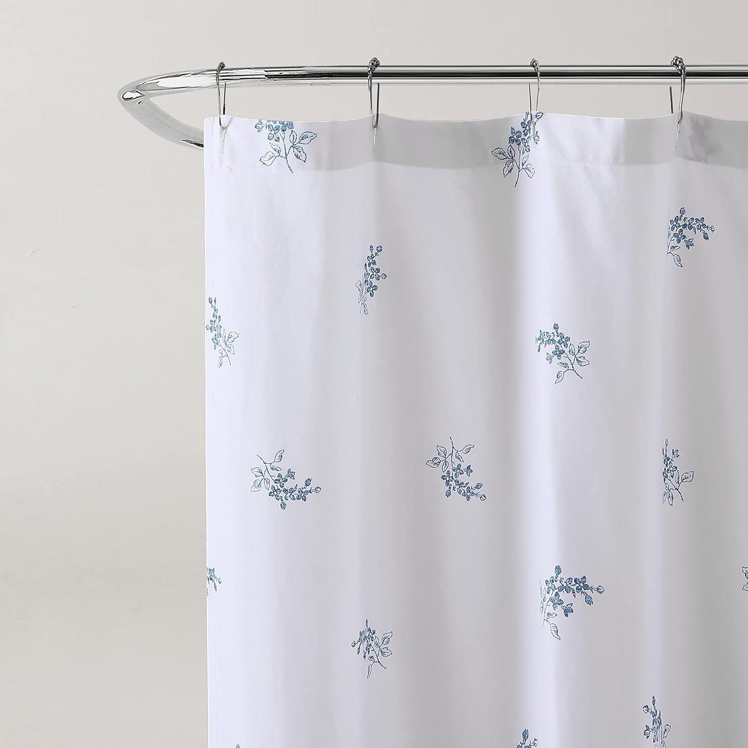 Home - Shower Curtain, Stylish Bathroom Decor With Buttonhold Top, Elegant Floral Home Decor (Flora Blue, 72" X 72")[s1]