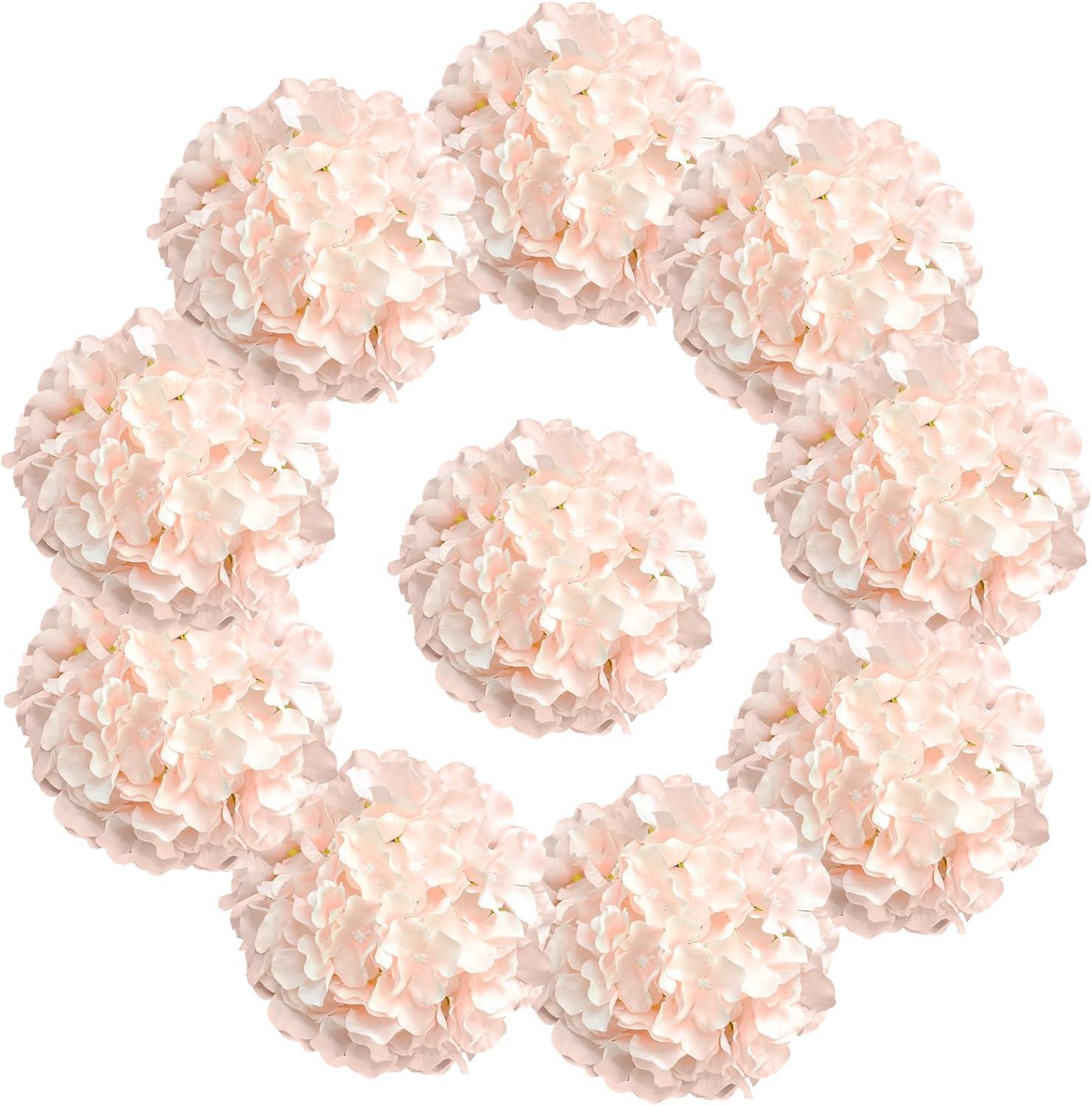 TITOUMI Hydrangea Silk Flowers Heads Blush Pack of 10 Full Hydrangea Flowers Artificial with Stems for Wedding Home Party Shop Baby Shower Décor