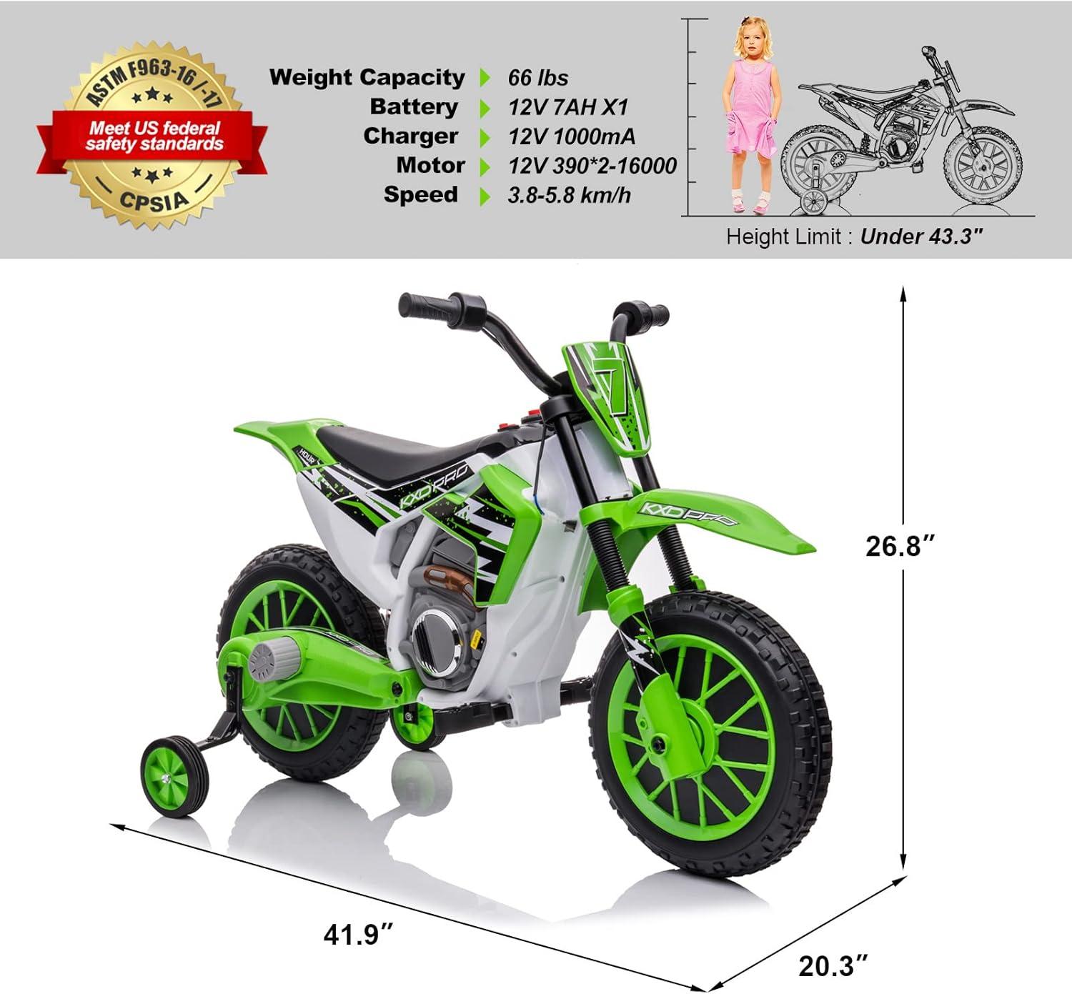 Joyldias 12v7ah Battery-powered Kids Motorcycle Dirt , Ride On Motorcycle For Kids With Training Wheels