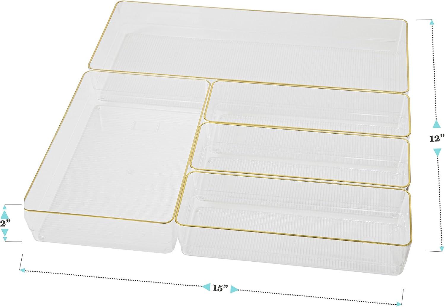 Thomas Martha Stewart Plastic Stackable Office Desk Drawer Organizer Set with Metallic Trim