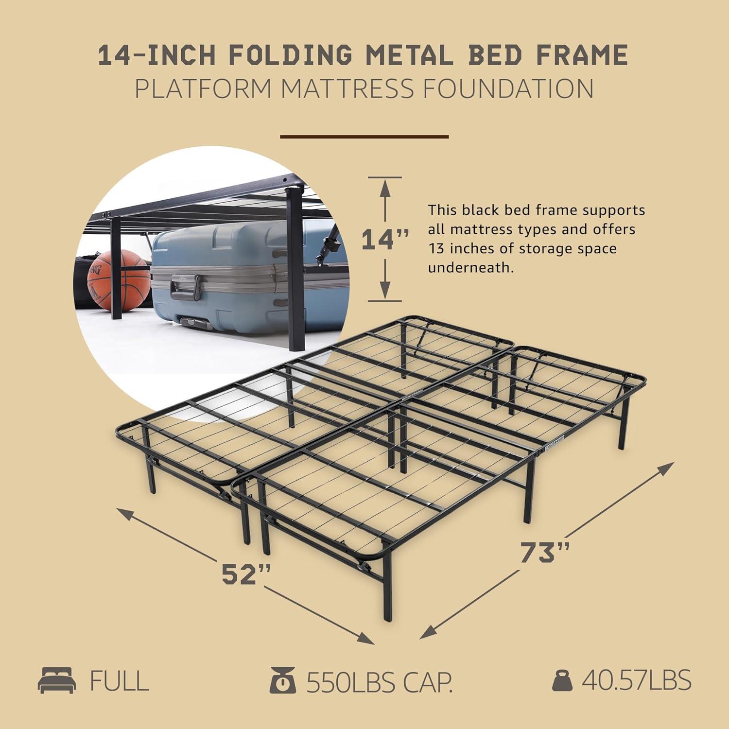 Black Metal Full Size Foldable Platform Bed Frame