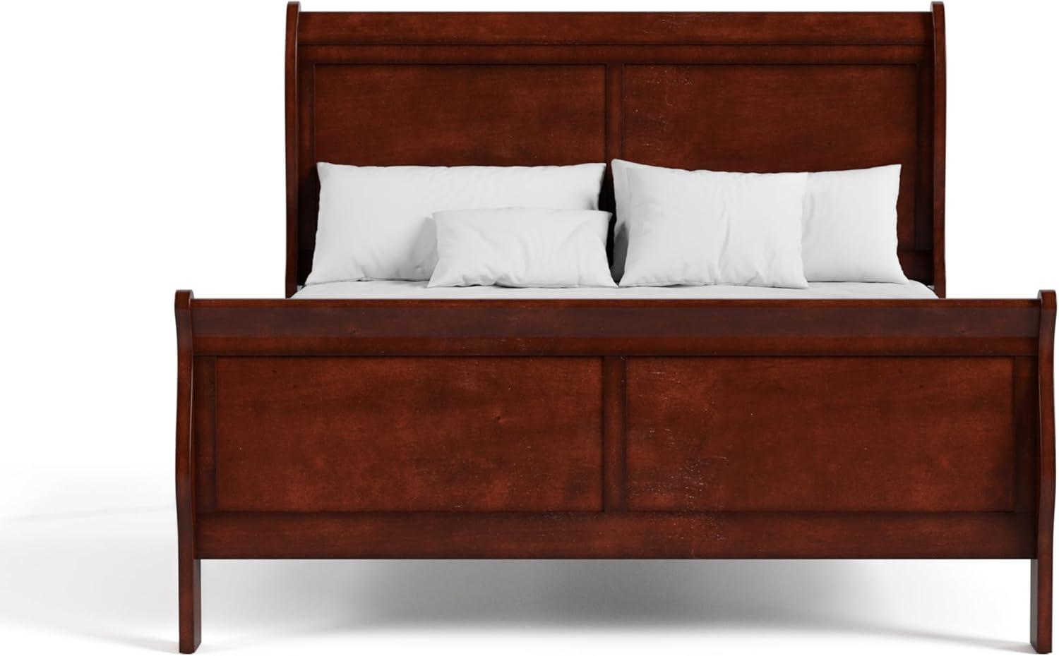 Cherry Wood Queen Sleigh Bed with Headboard and Footboard