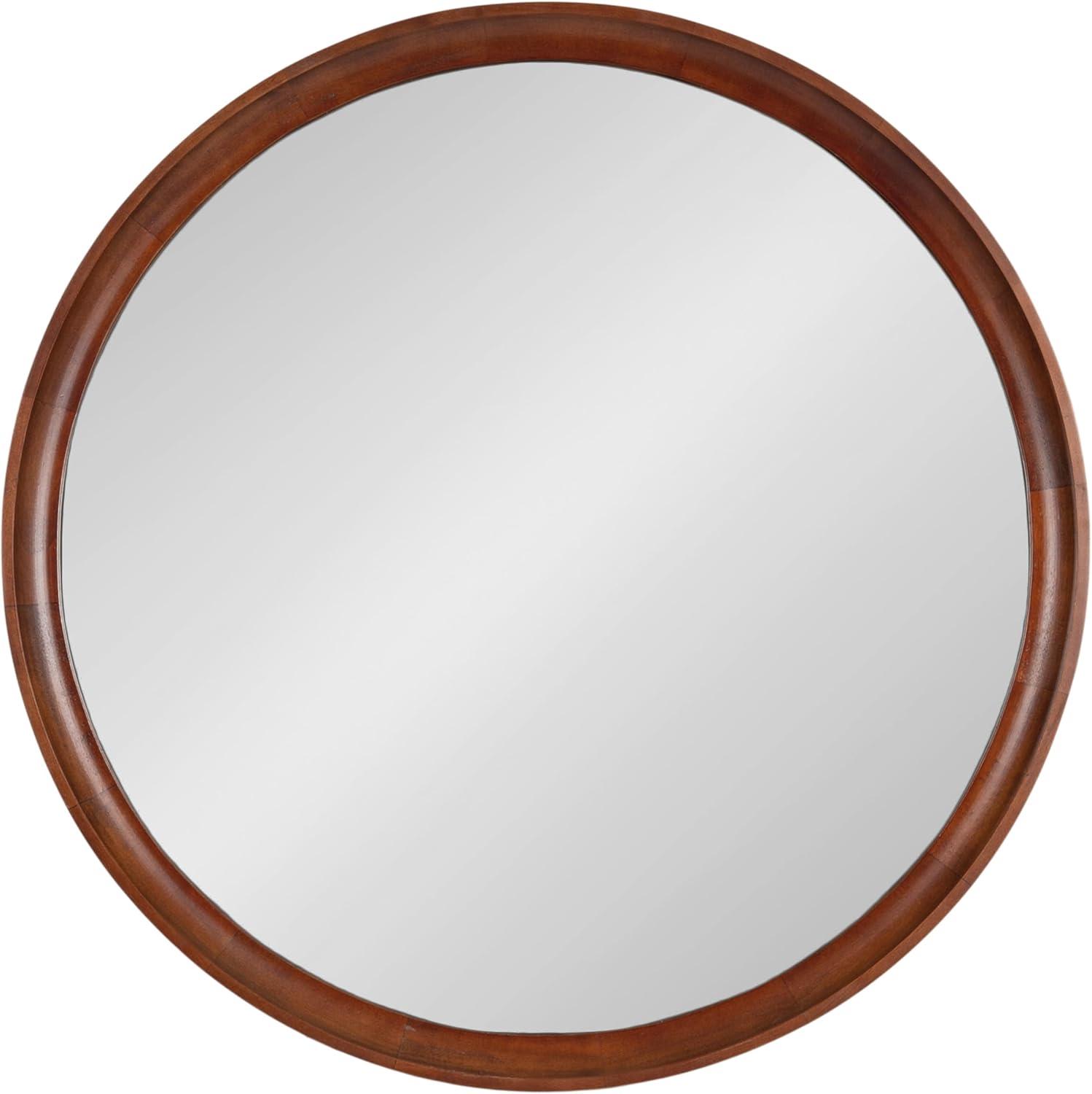 Kate and Laurel Hatherleig Round Wood Round Mirror, 30" Diameter, Rustic Brown