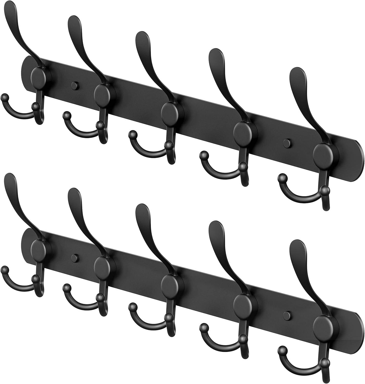 Matte Black Heavy Duty Wall Mounted Coat Rack with 5 Hooks