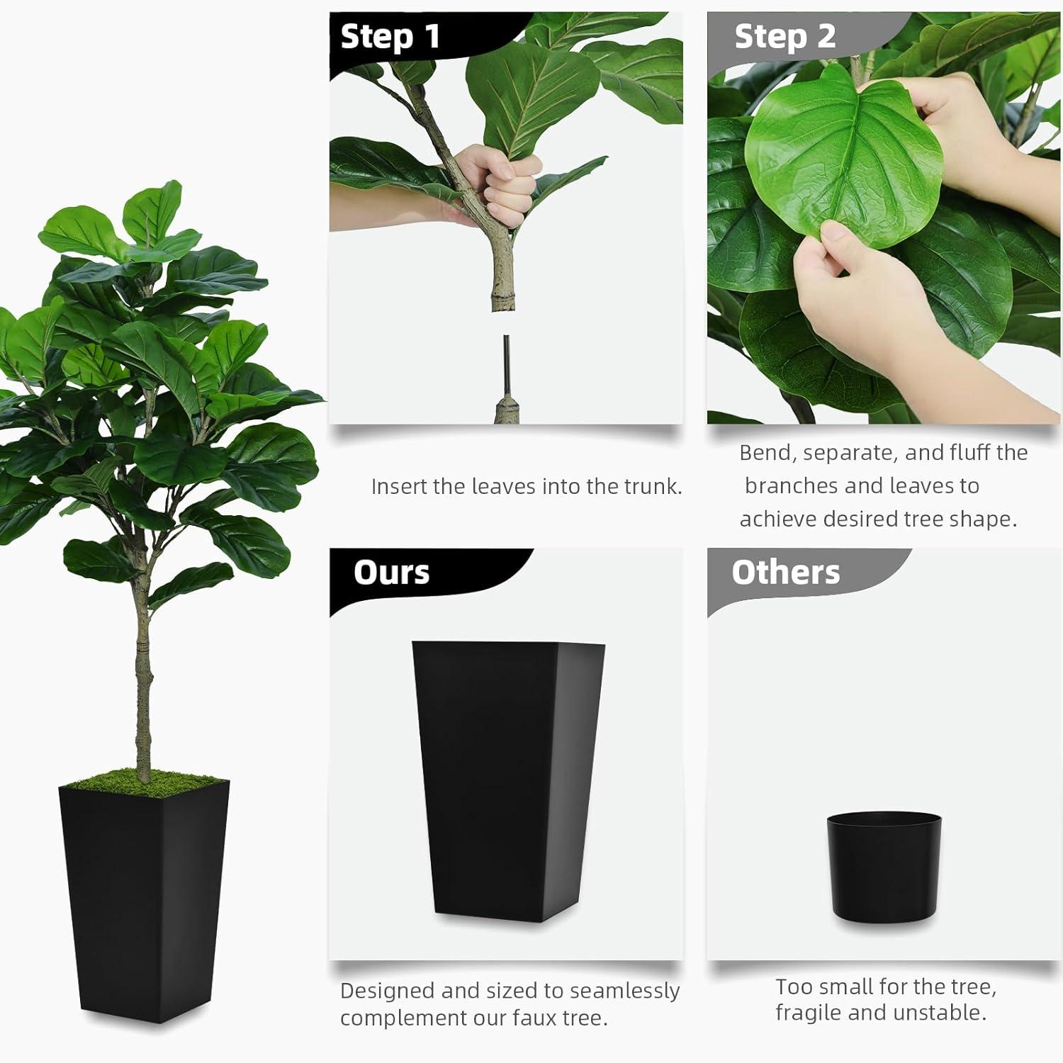 Fiddle Leaf Fig Tree Artificial 5FT - Faux Fiddle Leaf Fig Plant with Black Tall Planter - Fake Ficus Lyrata Floor Plant in Pot - Artificial Fig Tree for Home Office Living Room Decor Indoor