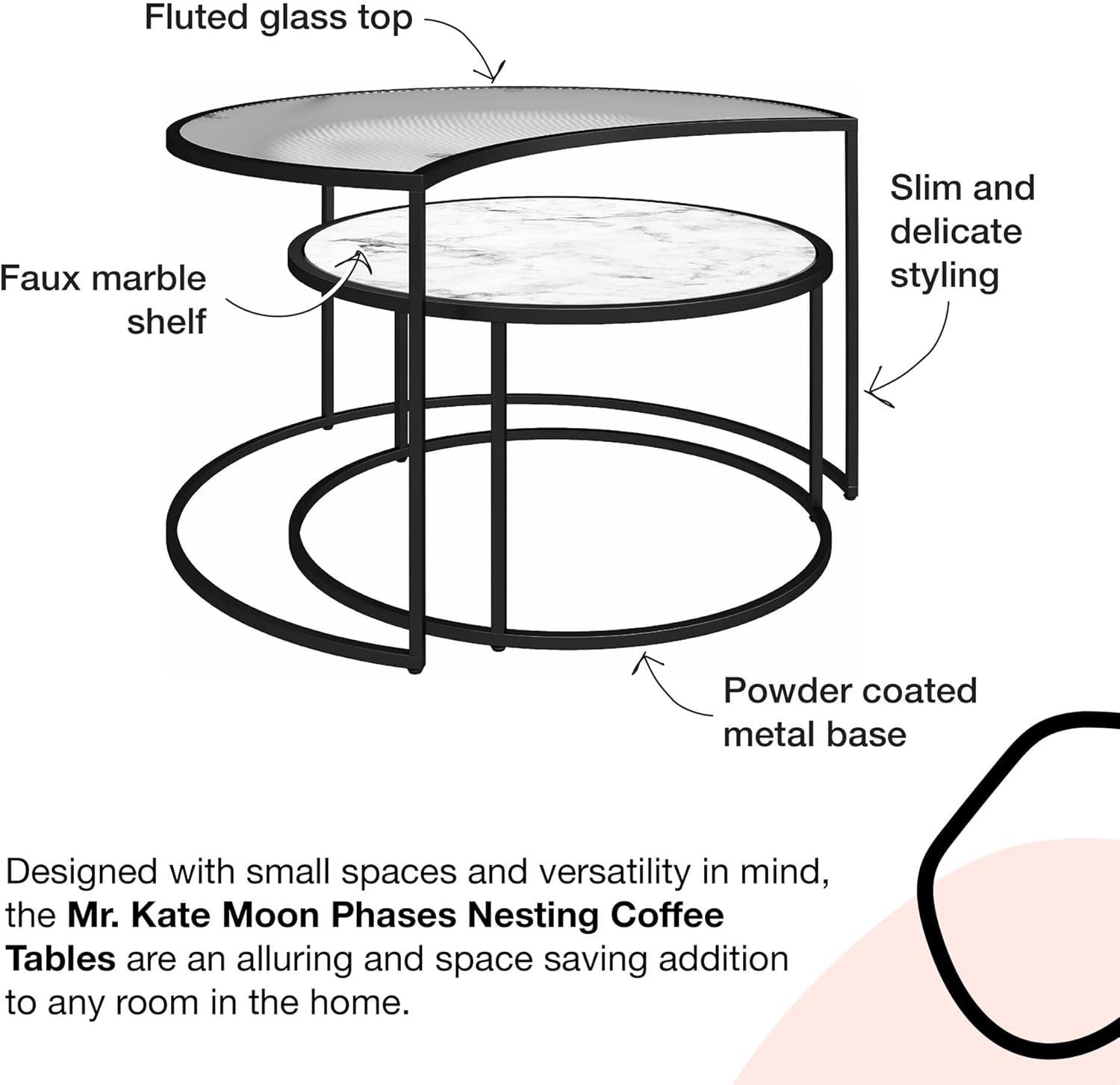 Lunar Crescent 34'' White Marble and Glass Nesting Coffee Tables