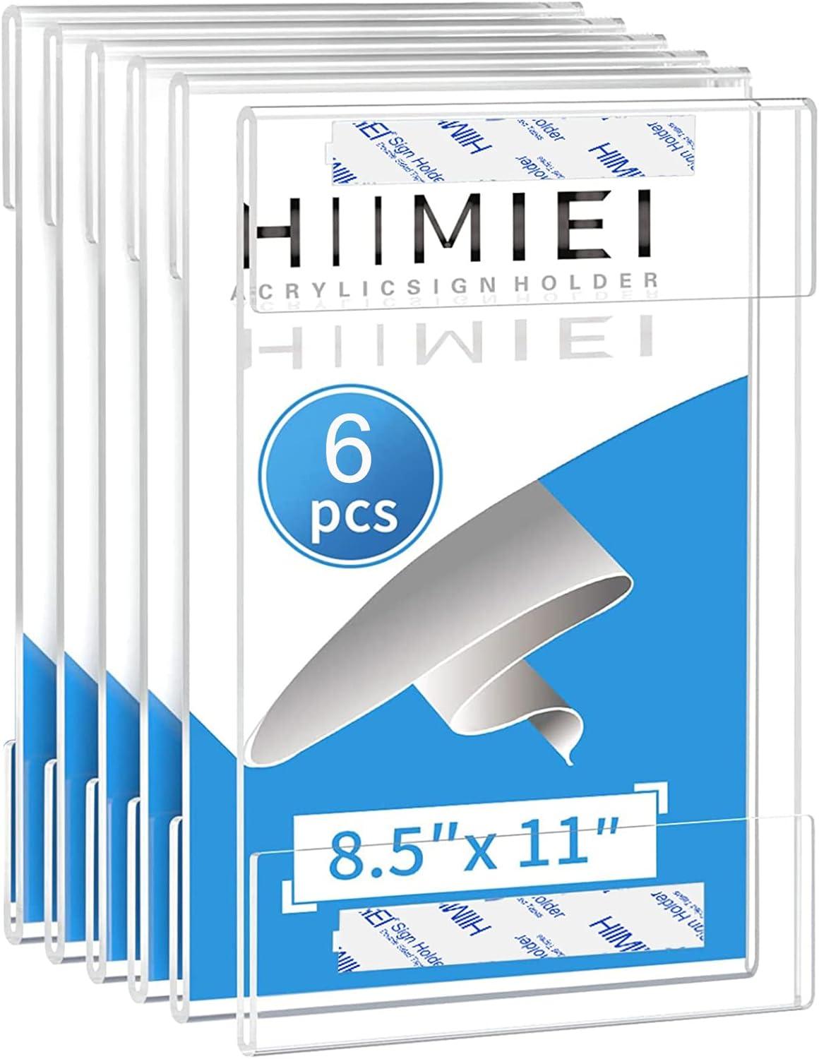 HIIMIEI Acrylic Wall Sign Holder 8.5x11 Inch Horizontal with 3M Tape, 8 1/2 x 11 Clear Plastic Plexiglass Sign Holder for Office, Home, Store, Restaurant-No Drilling(6 Pack)