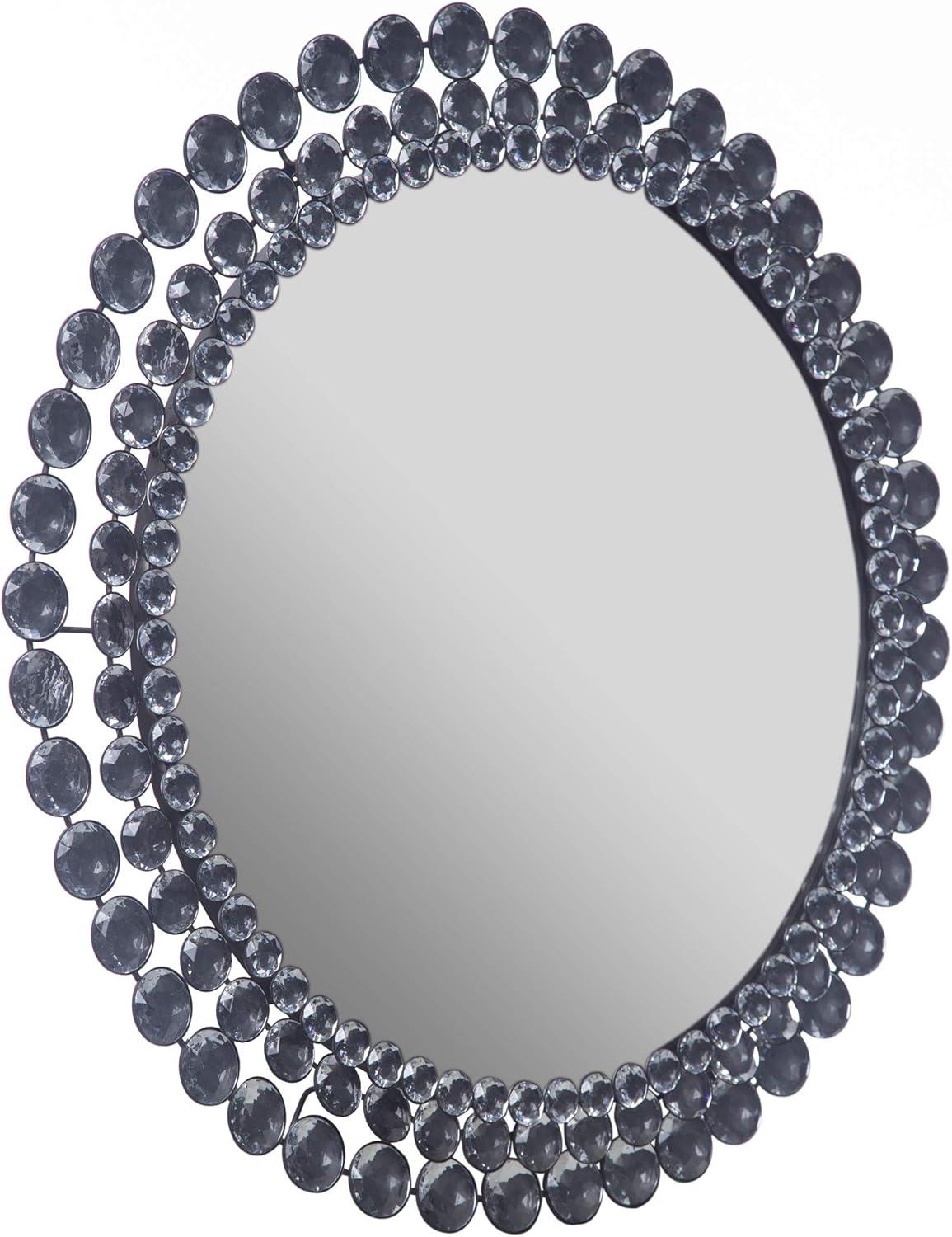 Glamorous Round Jeweled Metal and Glass Wall Mirror