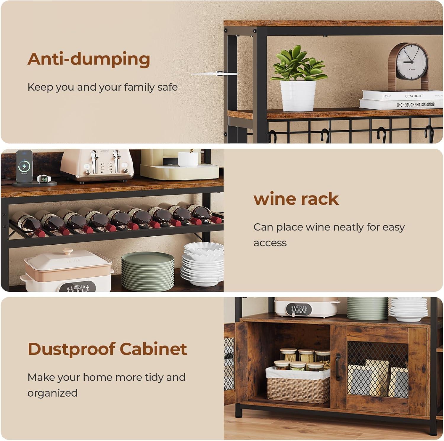 Monvane Kitchen Baker's Rack with Drawer Storage Shelf Microwave Cart Oven Stand Coffee Bar,Brown