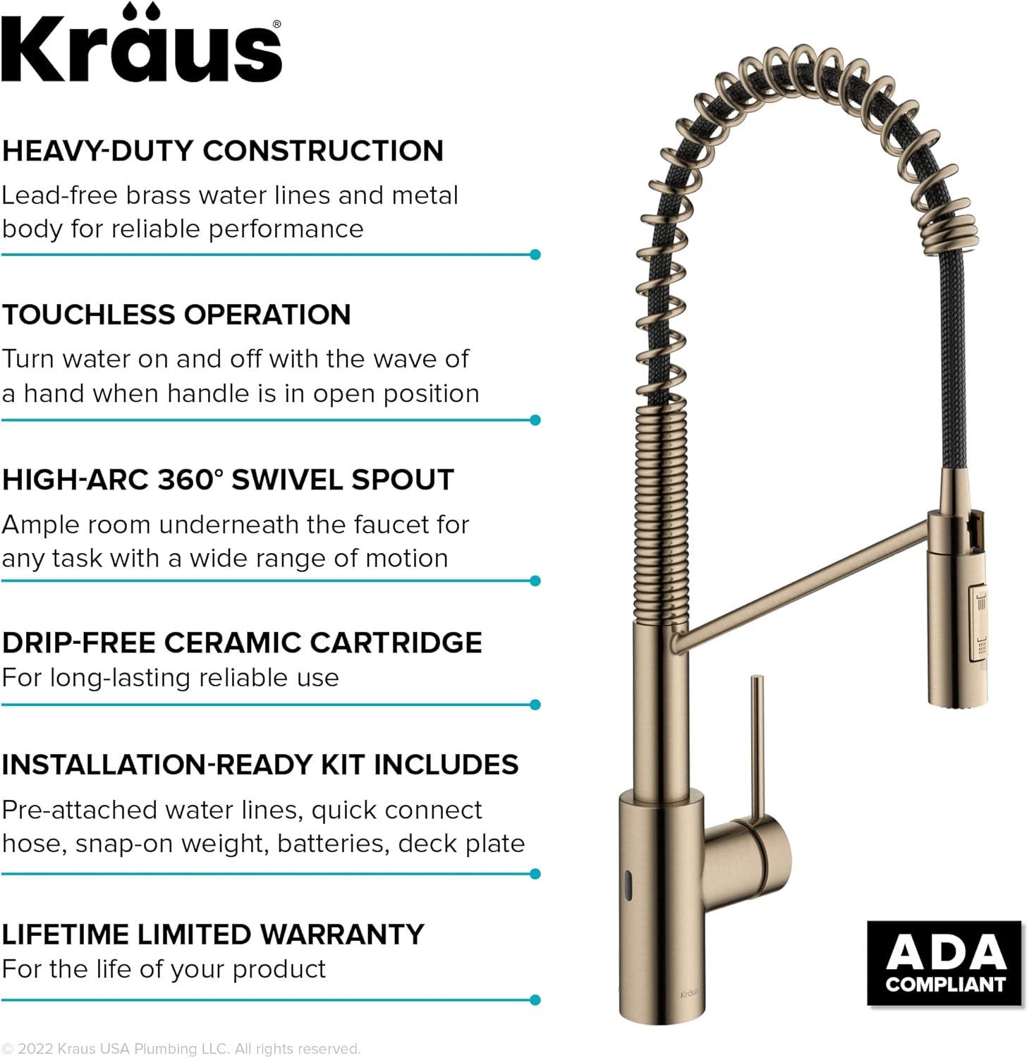 KRAUS Oletto Touchless Sensor Commercial Pull-Down Single Handle Kitchen Faucet with QuickDock Top Mount Assembly