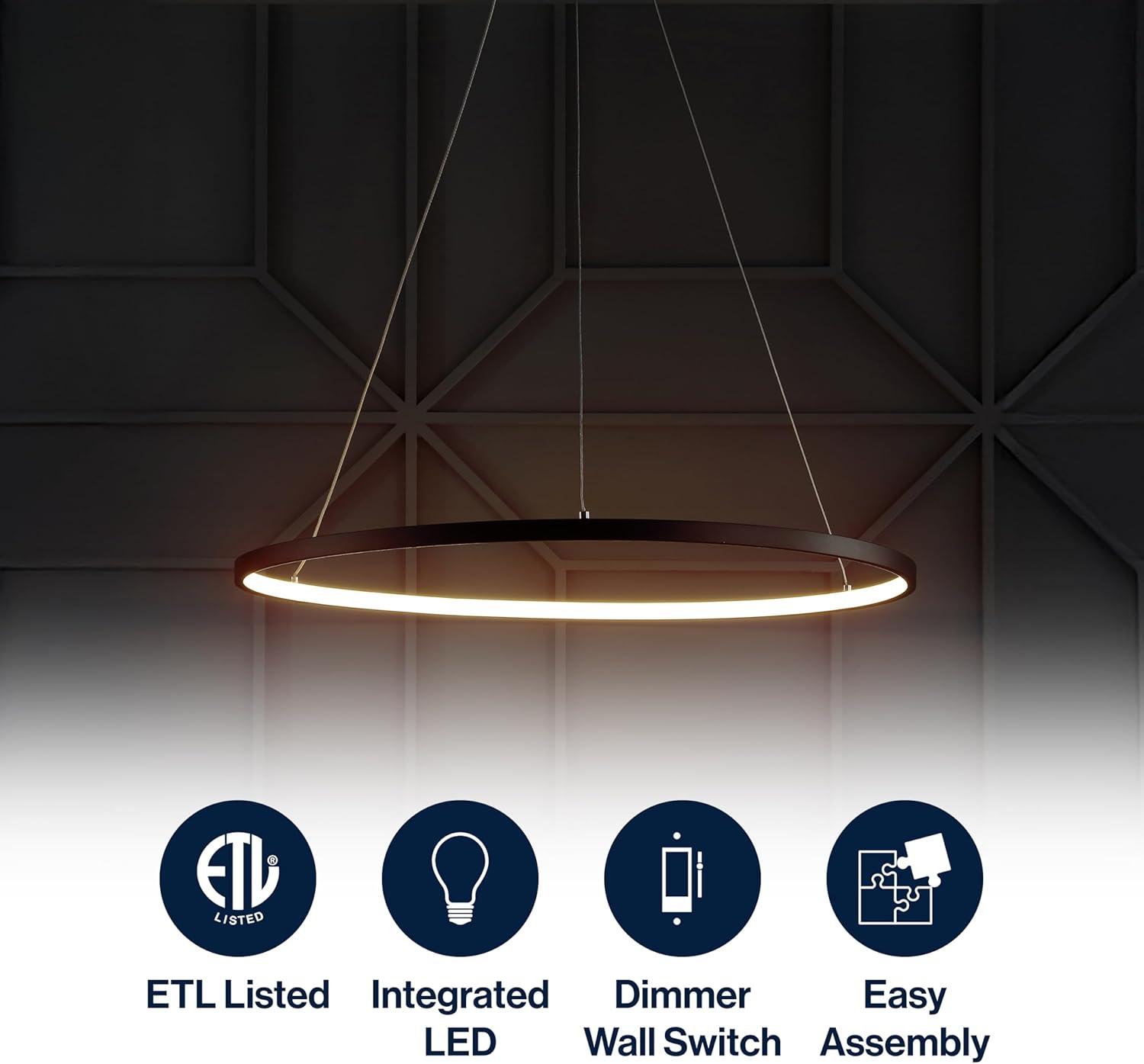 JONATHAN Y Brice 23.75" Modern Contemporary Metal Round Integrated LED Pendant, Matte Black