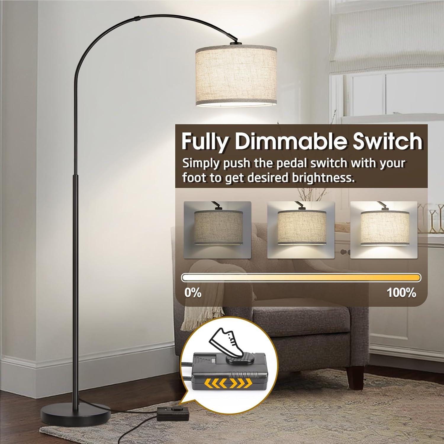 Black Adjustable Arc Floor Lamp with Beige Shade