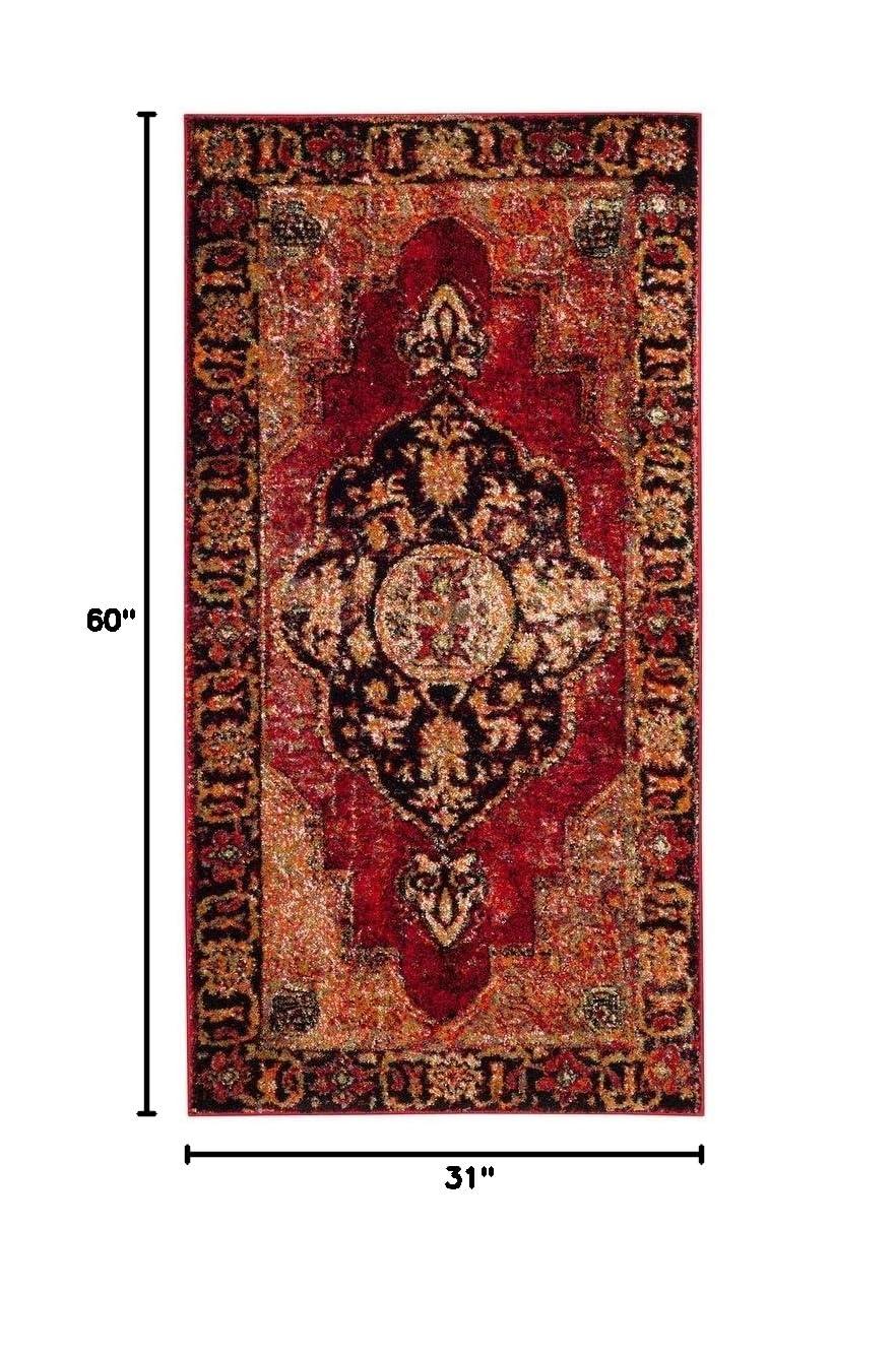 Vintage Hamadan VTH219 Power Loomed Indoor Accent Rug - Red/Multi - 2'7"x5' - Safavieh