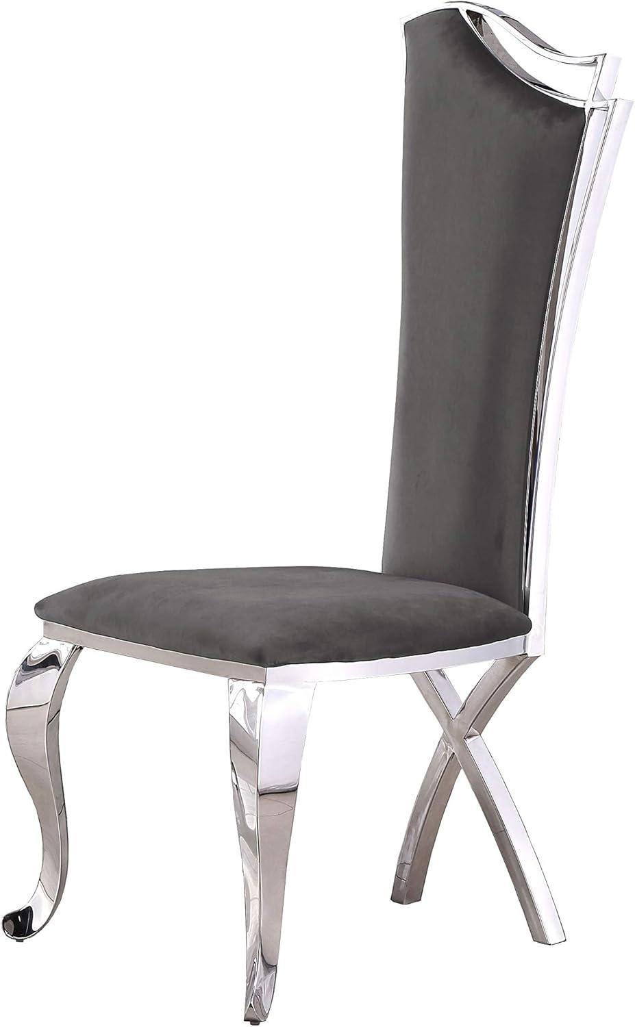 Gray Velvet Upholstered High Back Side Chair with Metal Frame