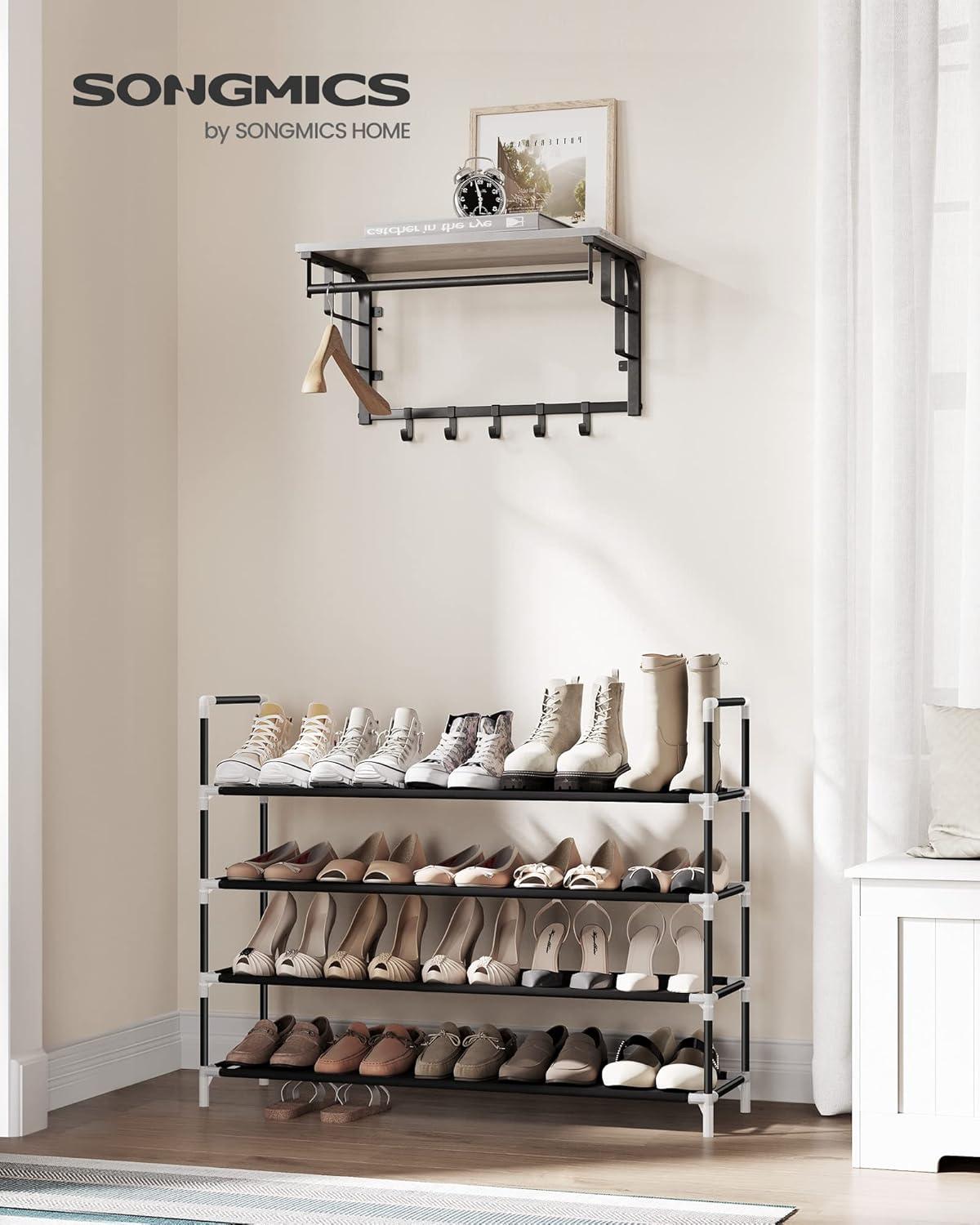 SONGMICS 4-Tier Shoe Rack with Shelves Metal 20 Pairs Shoe Organizer Storage Stand Holds for Closet Entryway Black