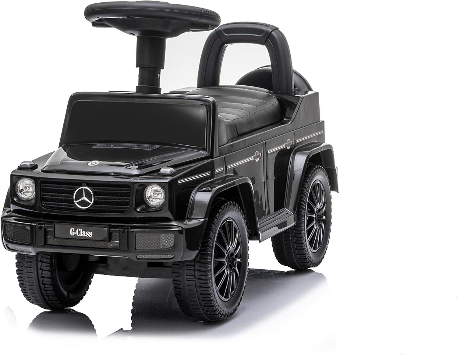 Best Ride On Cars Realistic Children's Mercedes G-Wagon Foot to Floor Ride Along Car & Push Behind Walker with Hidden Storage and Support Bar, Black