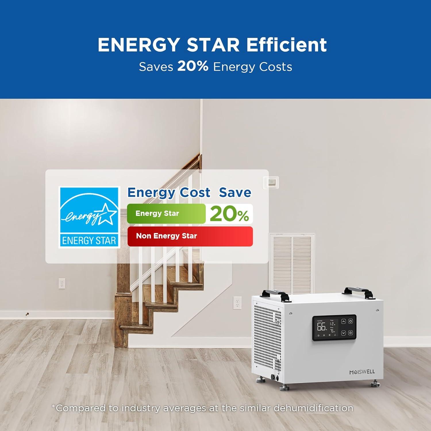 70 Pints Commercial Dehumidifier, Portable Crawl Space Dehumidifier for Basement Energy Star Certified Compact Dehumidifiers for Home with Drain Hose, Auto Defrost, Timer