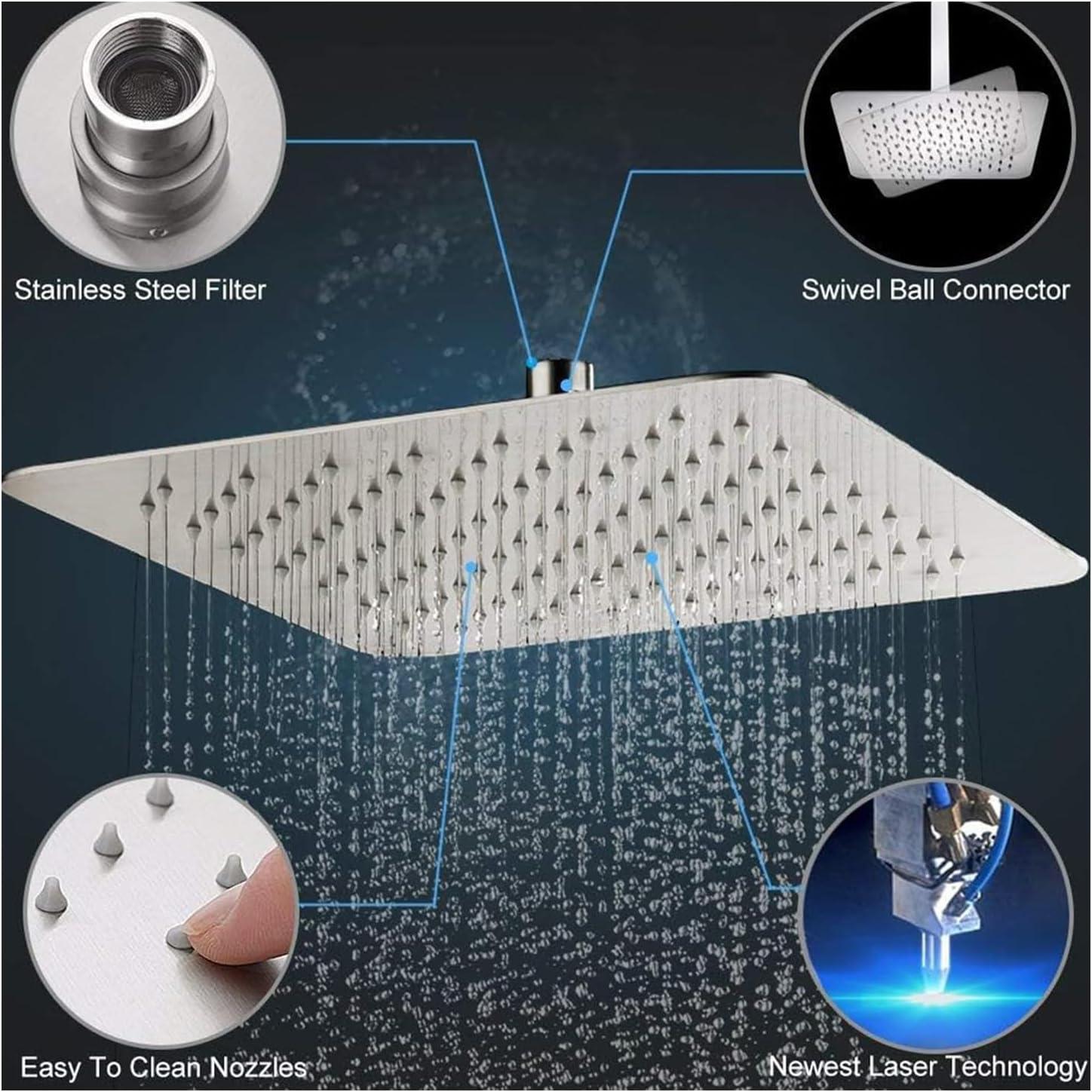 Brushed Stainless Steel 12" Square Rain Shower Head