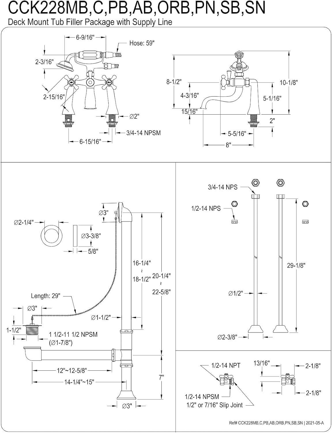 Polished Chrome Vintage Clawfoot Tub Faucet Package with Hand Shower