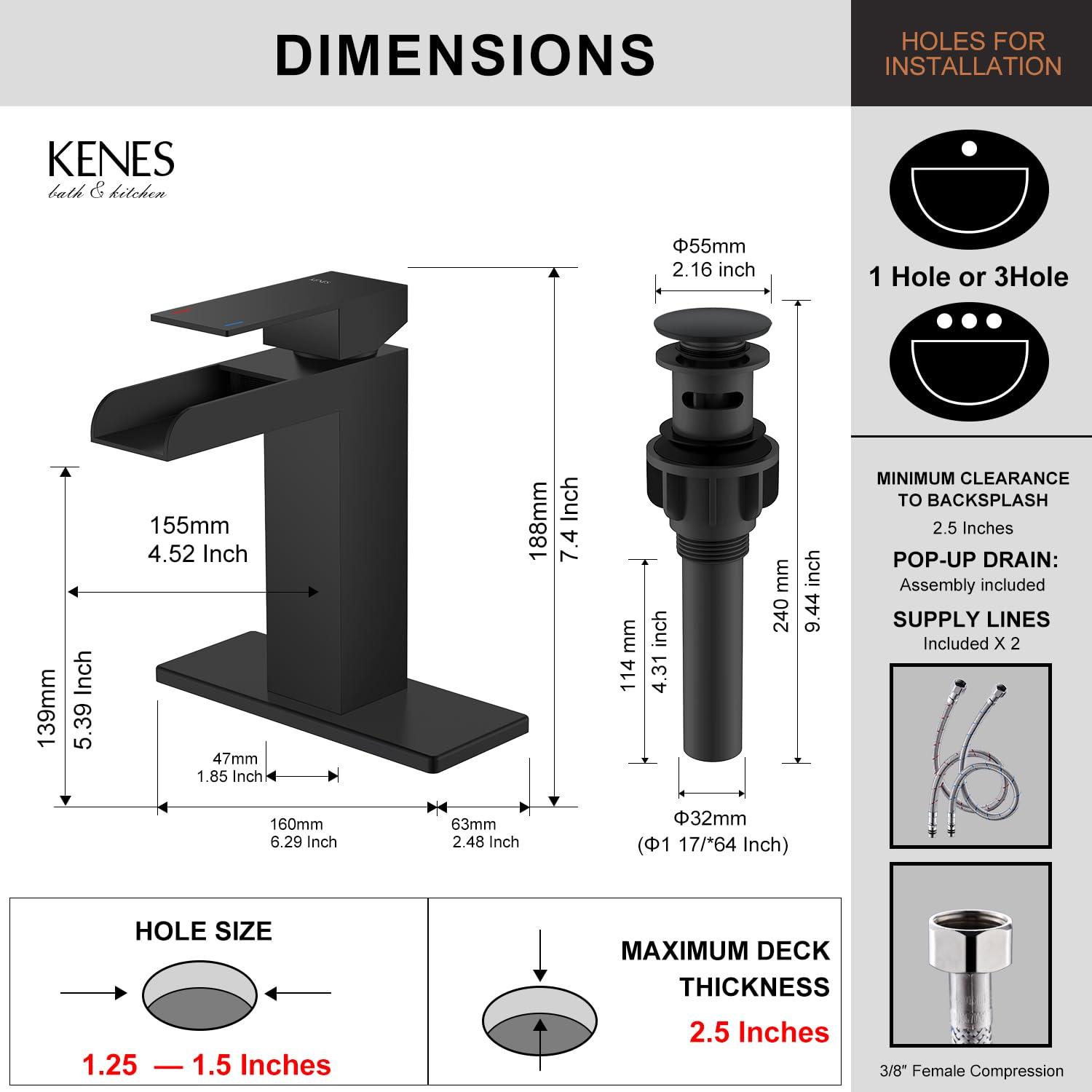 Matte Black Stainless Steel Tall Waterfall Bathroom Faucet