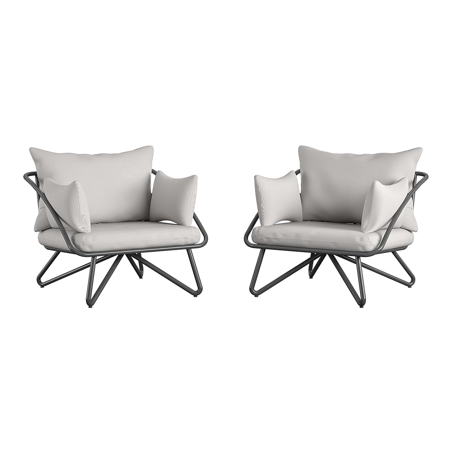 Teddi 2pc Outdoor Lounge Chairs Charcoal - Novogratz: Weather-Resistant Patio Furniture, Steel Frame