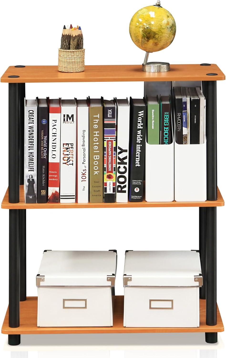 Furinno Durable 23.6"W x 11.6"D x 29.5"H 3-Shelf Freestanding Shelving Unit, Light Cherry and Black