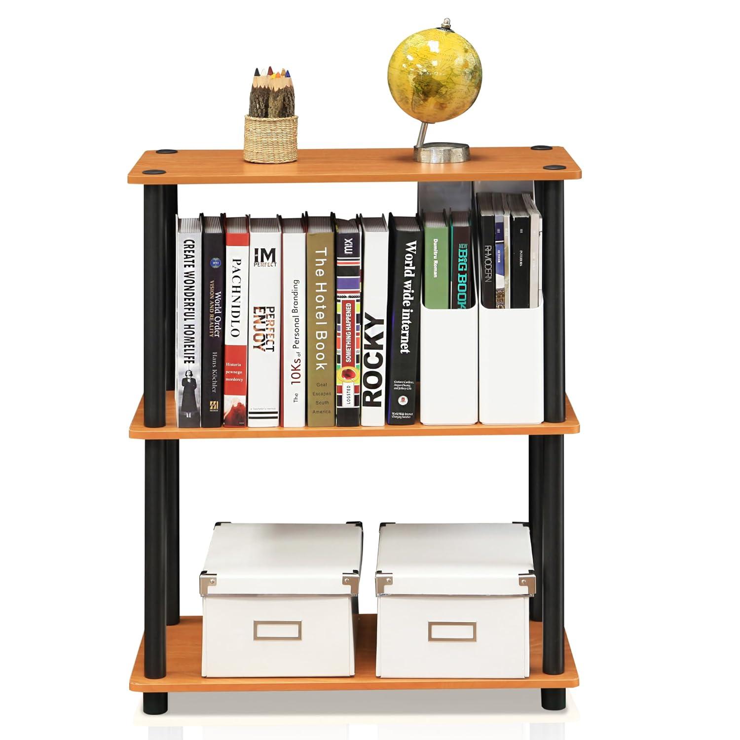 Furinno Durable 23.6"W x 11.6"D x 29.5"H 3-Shelf Freestanding Shelving Unit, Light Cherry and Black