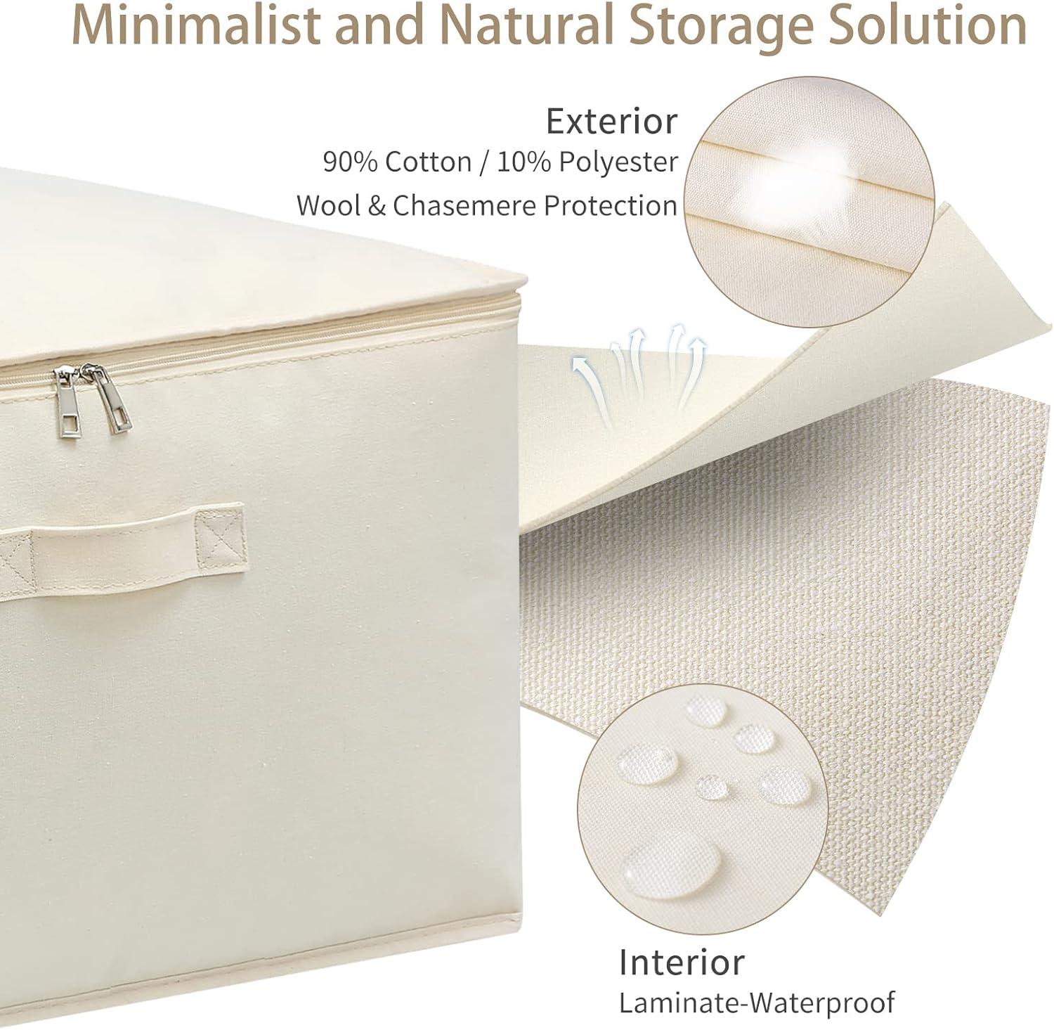 Canvas Comforters Bags Closet Organizers and Storage for Quilts Clothes Organization Containers Bins with Sturdy Zipper, Clear Window 75L for Sweaters Blankets Storage Bedroom Collapsible