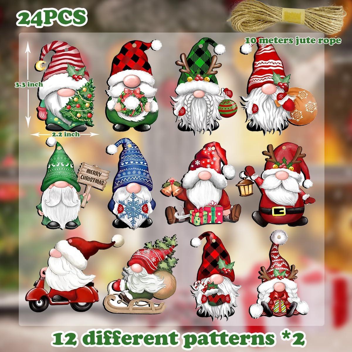 dajkiuy Clearance 24pcs Christmas Gnome Wooden Hanging Ornaments,Wood Hanging Decor for Christmas Tree Decorations Gnome Santa Doll Hanging Craft Holiday Party Supplies