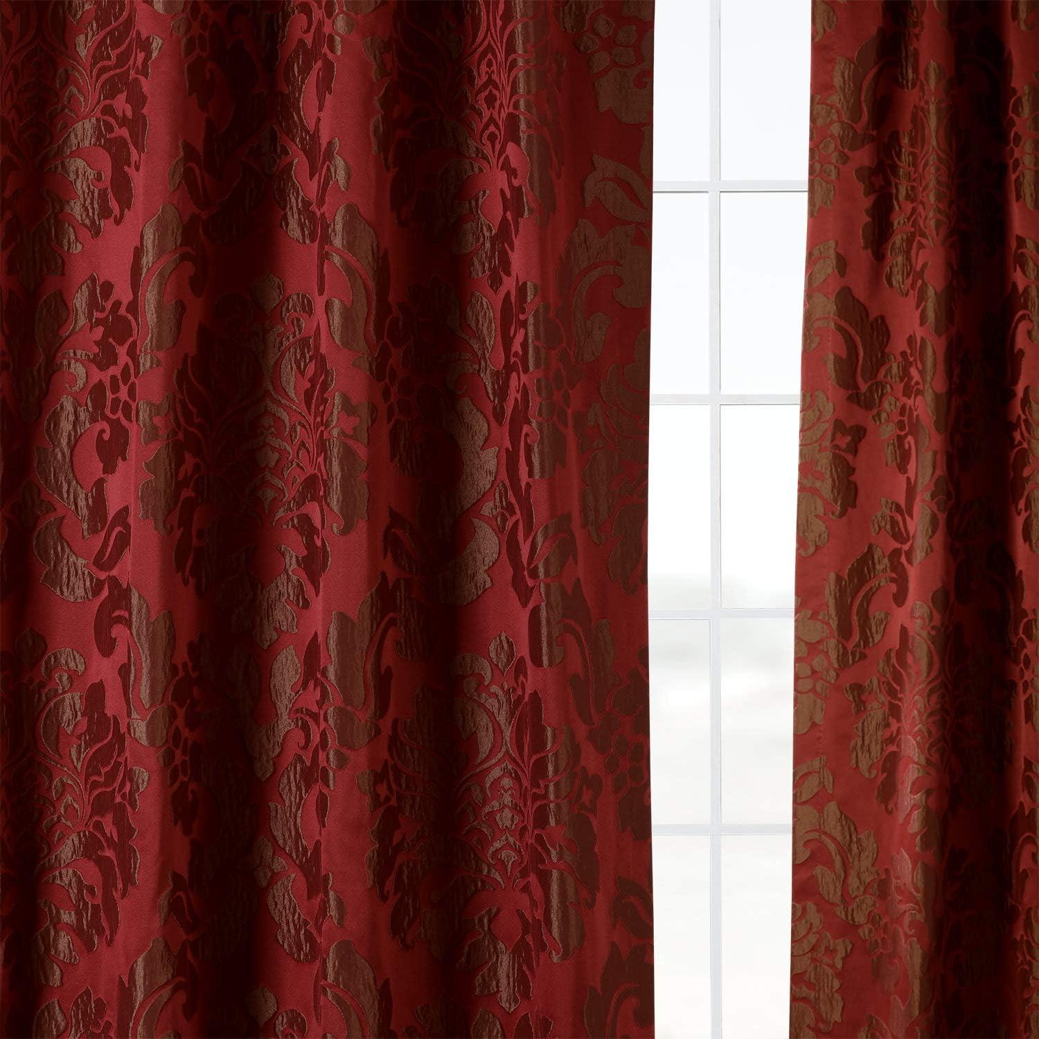 Astoria Red Faux Silk Damask Room-Darkening Curtain Panel 50 x 96