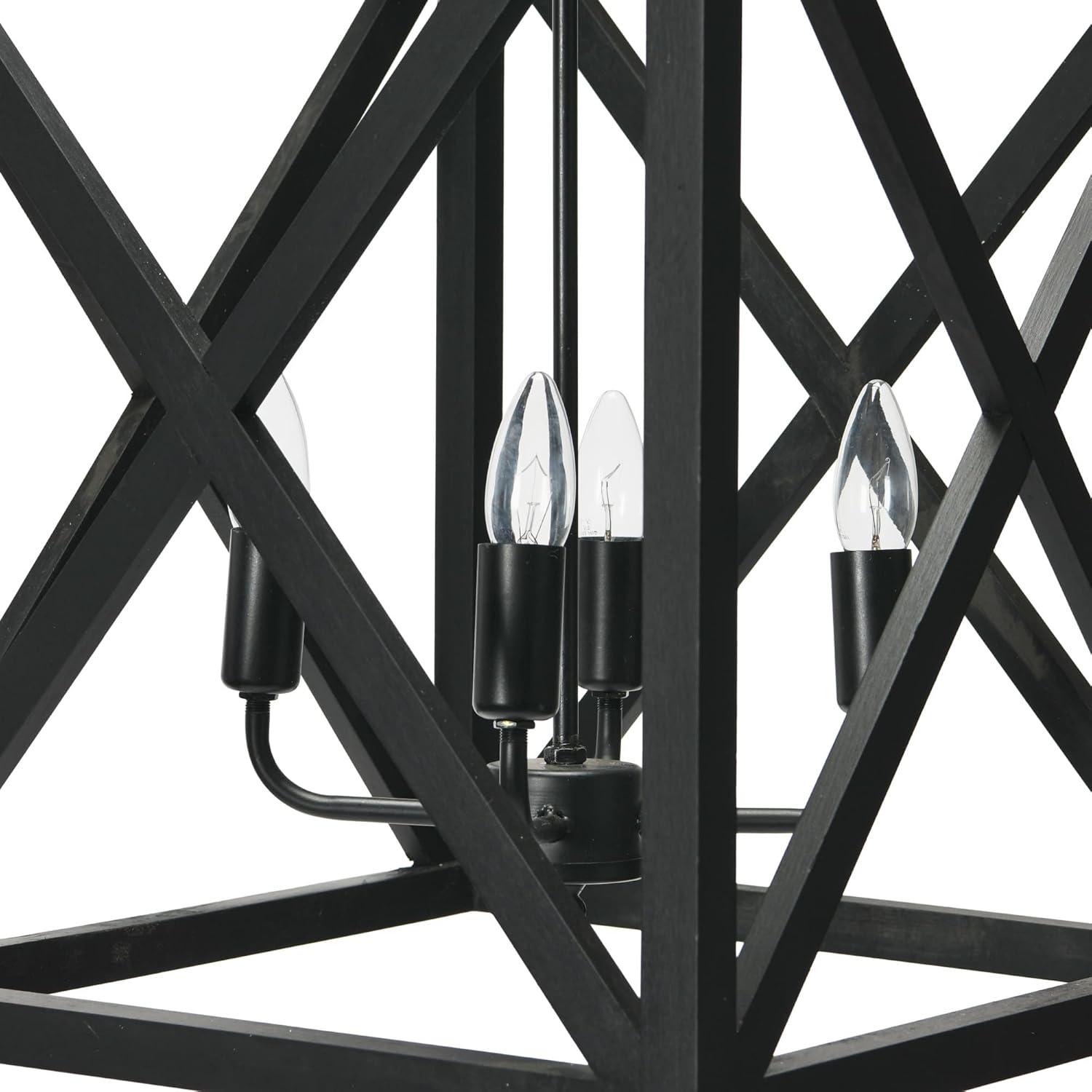 Creative Co-Op Geometric Wood and Metal Ceiling Light, Black